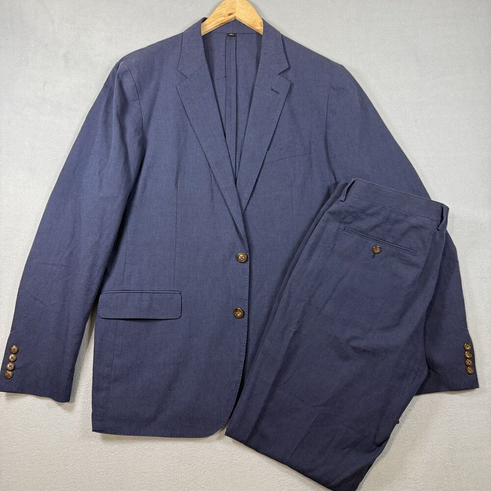 J.Crew Ludlow Suit Separates Navy Cotton Linen Jacket 44L Pants 34x34 Somelos